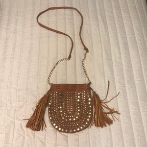 Fringe and gold studded crossbody